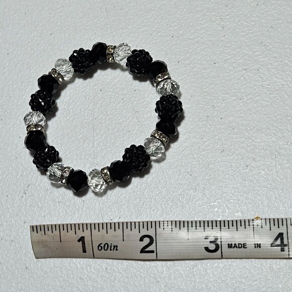 Elegant Black Clear Beaded Stretch Bracelet Rhinestones Minimalist Jewelry Women - Picture 3 of 3